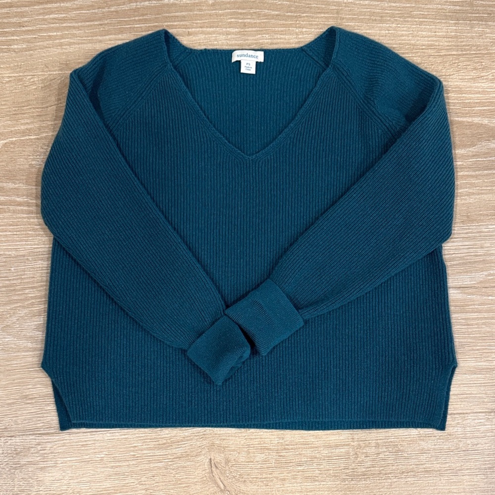 Sundance 100% Cashmere Teal V-Neck Sweater Size SP